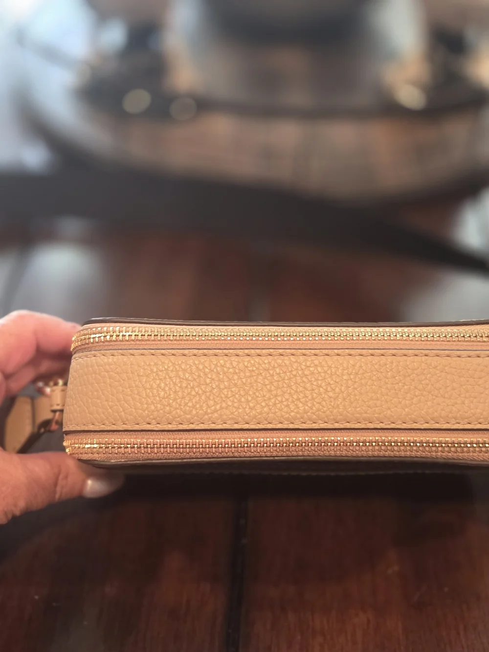 MICHAEL KORS Pebbled Leather Crossbody in Tan with Gold Hardware